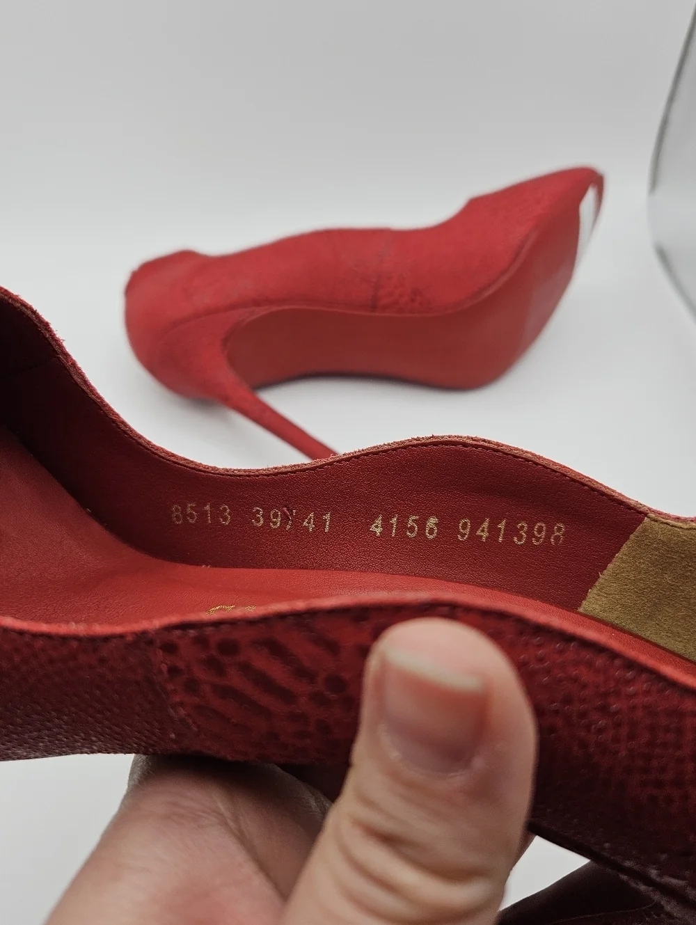 Carmen Steffens red textured stiletto heels with snake print BR 39 EU 41